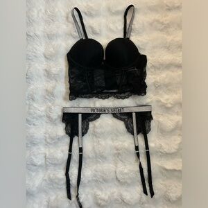 Victoria Secret Rhinestone Bombshell Push-up Bra & rhinestone garter belt